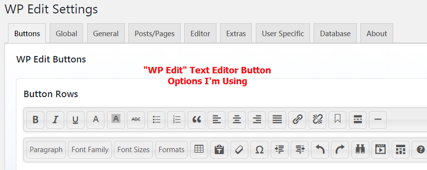 Text Editor Options from WP Edit Settings
