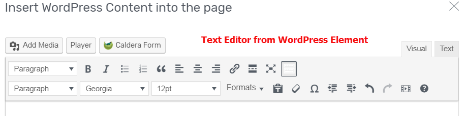 Text editor options from Thrive Architect WordPress Element. Missing lots of button options.